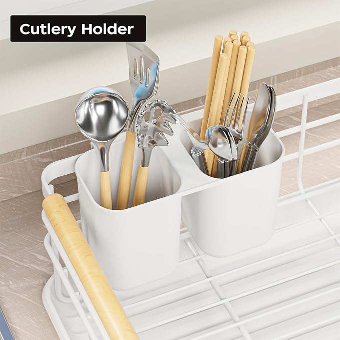 Dish Racks for Kitchen Counter: Wooden Handles, Thickened Metal, No Assembly. - Image 5