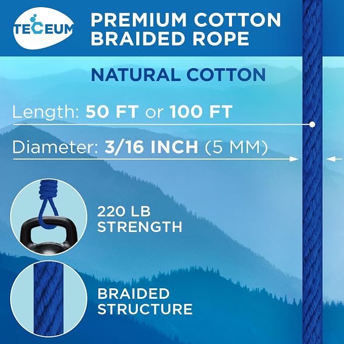 TECEUM Cotton Rope 3/16” – 100 FT – Strong All-Purpose Braided Rope – Natural - Image 2