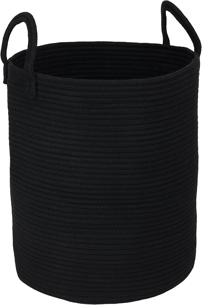 Black Cotton Rope Laundry Basket Hamper by XUANGUO