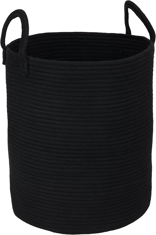 Black Cotton Rope Laundry Basket Hamper by XUANGUO