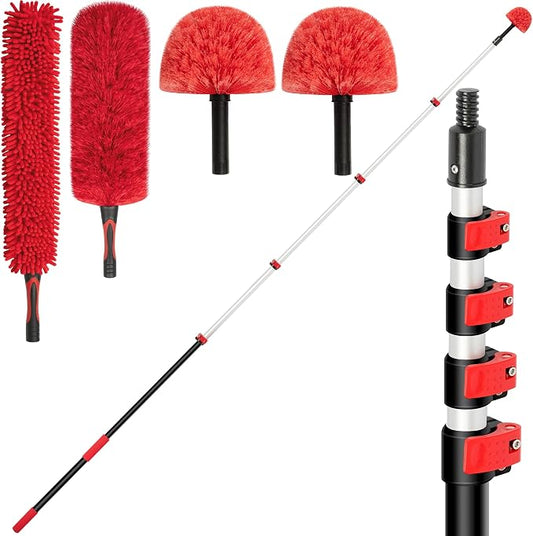 7-24 FT Extension Pole with 2 Outdoor Cobweb Brushes, 30 FT High Reach Ceiling by SimpleSolutionsforCozyHome