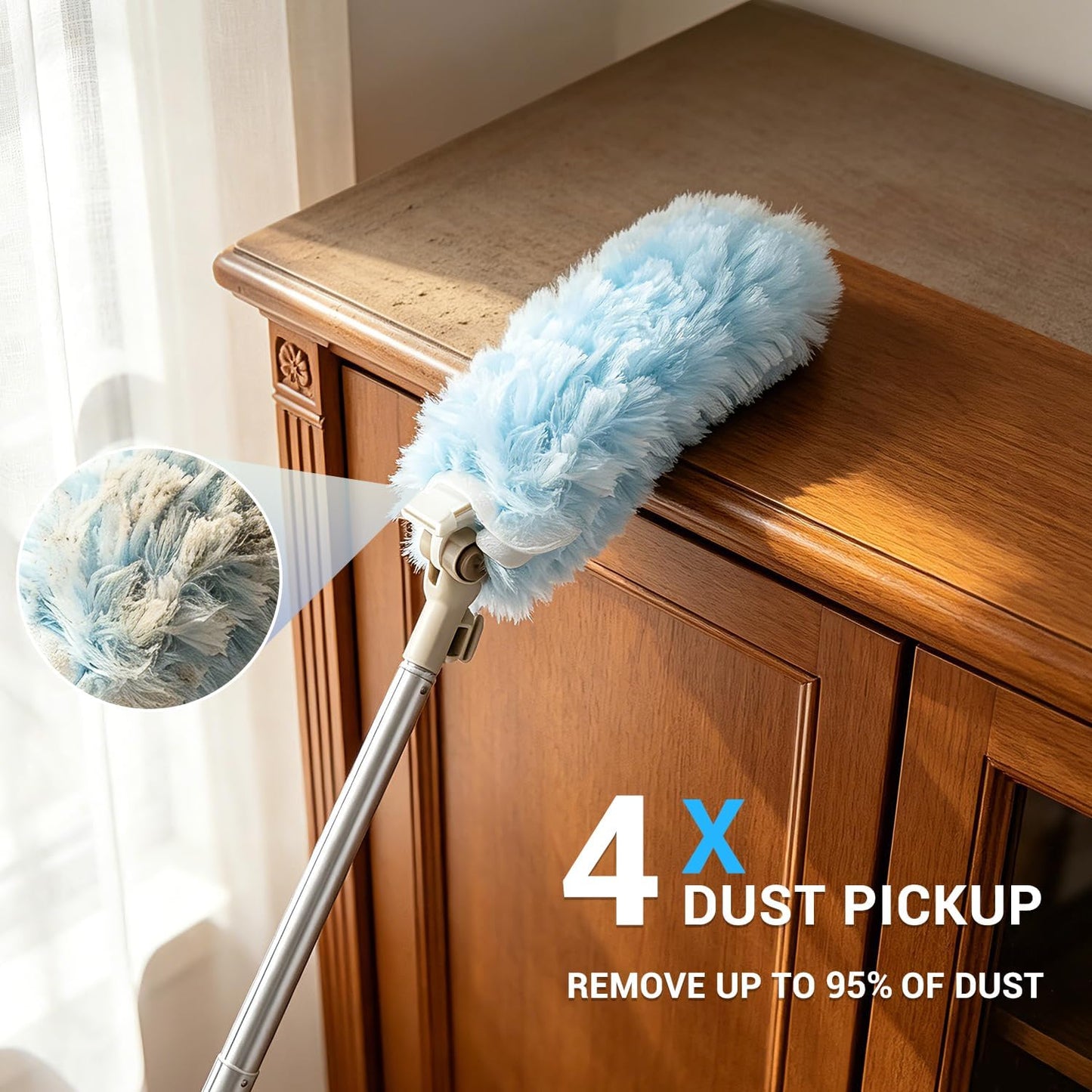 Duster Kit with 6 Ft Extendable Handle & 20 Refills - Long Reach Microfiber Dusters for Cleaning High Ceilings, Fans, Blinds,Wall - Traps 4X More Dust - Complete Dusting Wand for Home Office