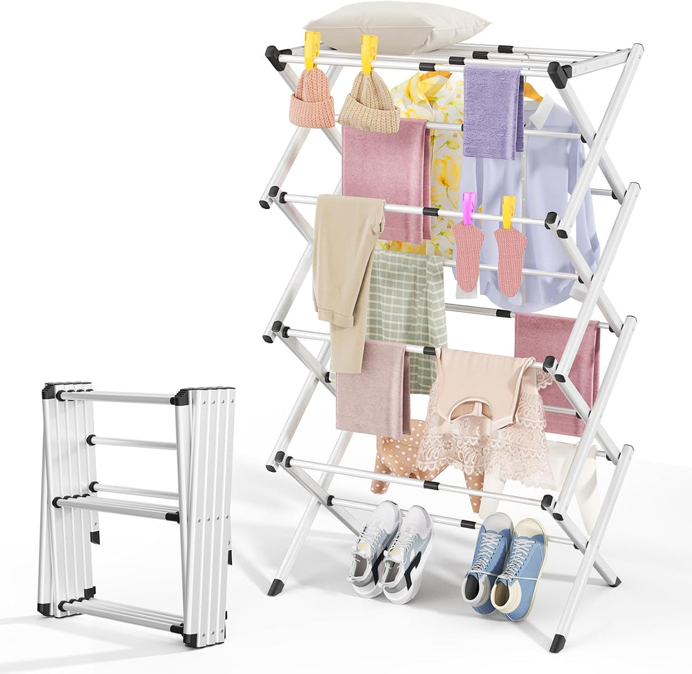 4-Tier Foldable Clothes Drying Rack, Adjustable Width 16.3"-27.95",...
