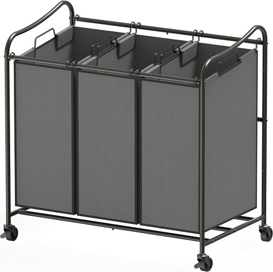 Simple Houseware Heavy Duty 3-Bag Laundry Sorter Rolling Cart, Dark Grey – by SimpleHouseware