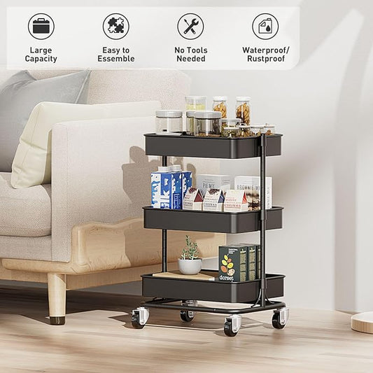 3 Tier Modern Metal Rolling Tool Cart - Image 2