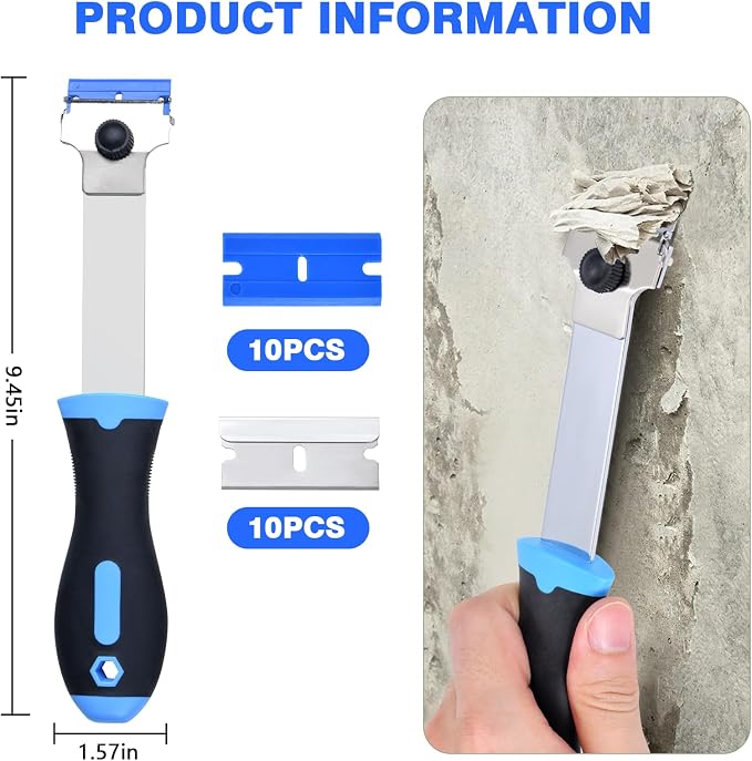 Razor Blade Scraper Tool with 10 Pcs Extra Replacement Metal and 10 Pcs Plastic - Image 2