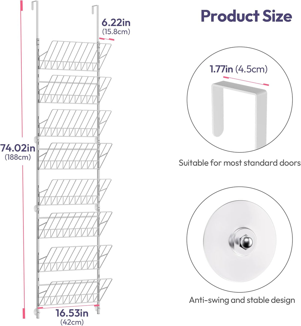 SWTYMIKI Over the Door Shoe Organizer - Adjustable 8 Tier Hanging Shoe Rack O...