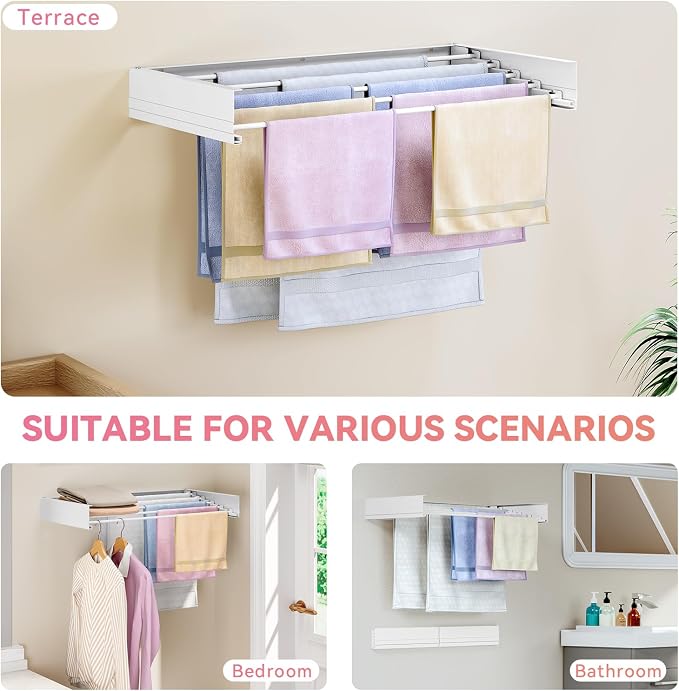 APEXCHASER Wall Mounted Clothes Drying Rack, Laundry Drying Rack Retractable - Image 5