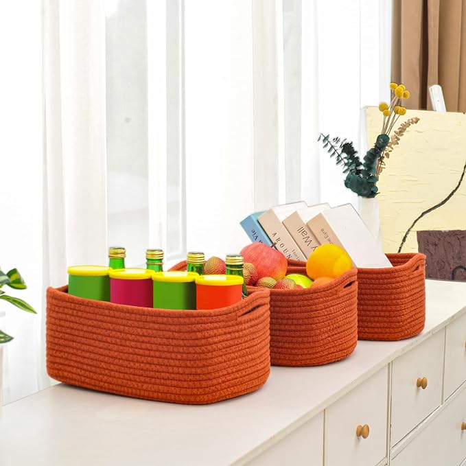 Small Red Woven Baskets for Organizing, Basket for Gifts Empty, Cotton Rope - Image 4