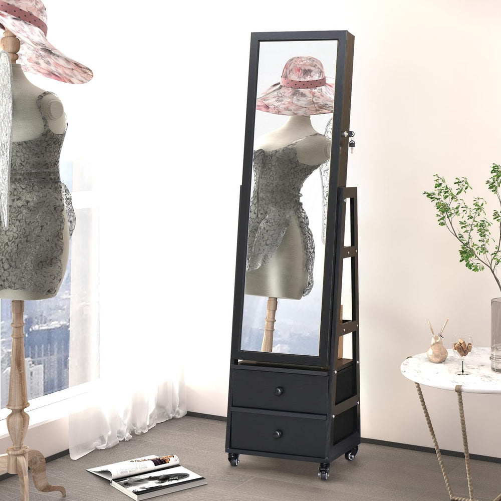 Standing Jewelry Armoire Cabinet Lockable Full Length Mirror with Drawer