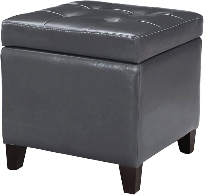Adeco Bonded Leather Square Tufted Cubic Cube Storage Footstool, by Adeco