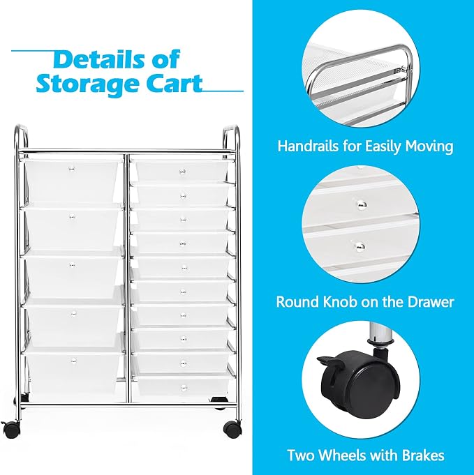 GOFLAME 15-Drawer Rolling Storage Cart, Utility Cart - Image 5