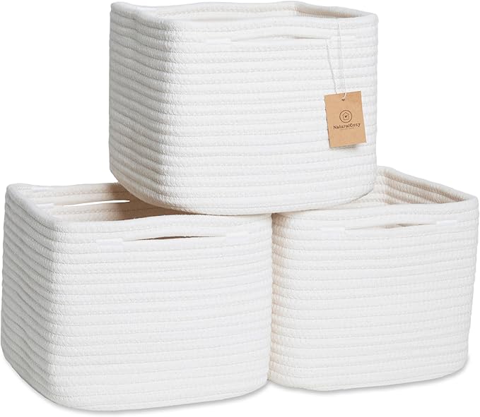 NaturalCozy Storage Cubes 9”x9”x7”Cotton Rope Woven Baskets by NaturalCozy