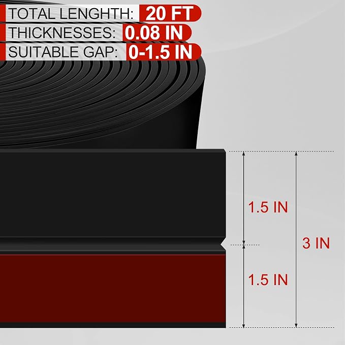 MYFAMIREA Door Weather Stripping 3IN x 20FT Door Draft Stopper Seal Tape - Image 2