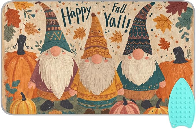 Cartoon Pumpkin Gnomes Fall Ironing Mat by Tatenale