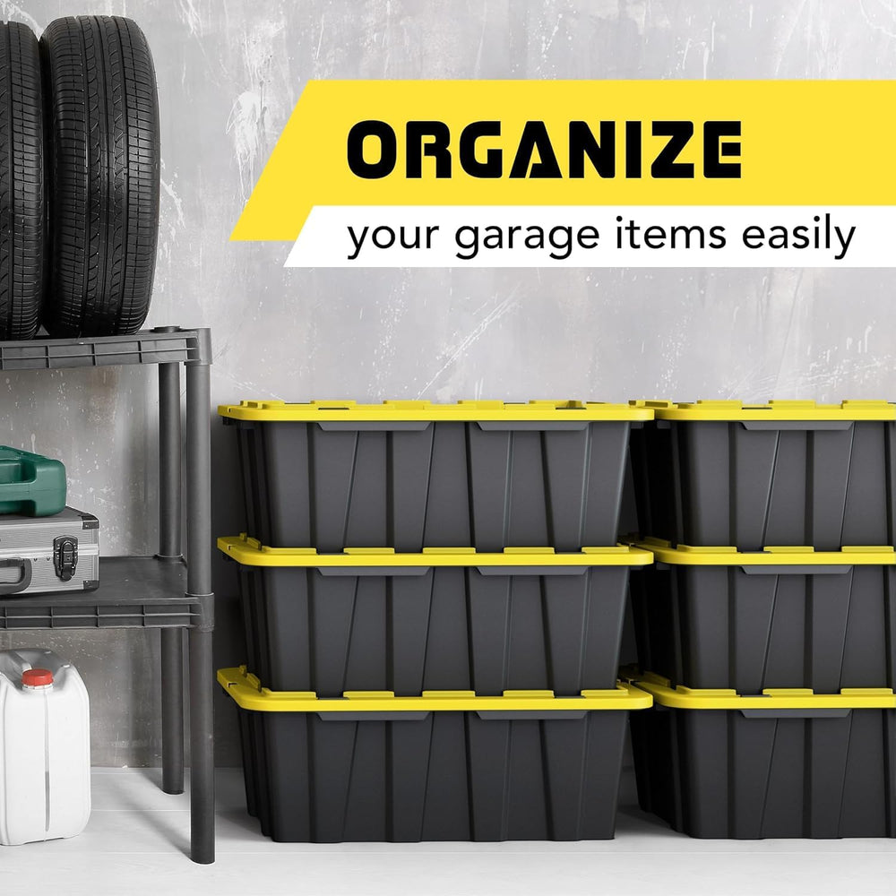 8 PACK of 12 Gallon Medium Black & Yellow Storage Bins | Plastic Tote Org...
