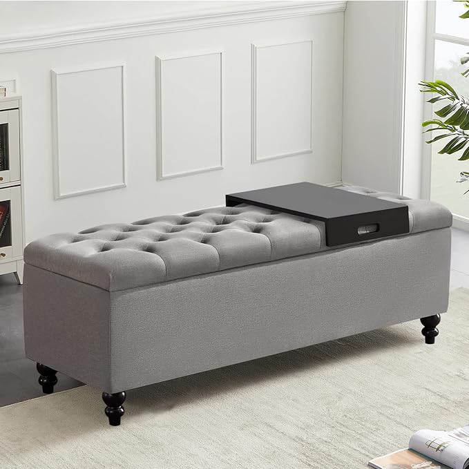 Storage Ottoman 50.2 Inches Upholstered Fabric Storage Ottoman Bench，Button by LivingGiving