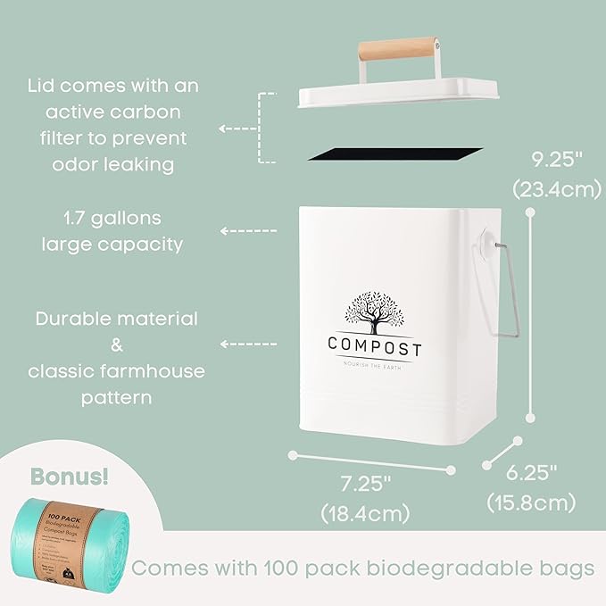 PERFNIQUE Kitchen Compost Bin, 1.7 Gallon Countertop Compost Bin - Image 2