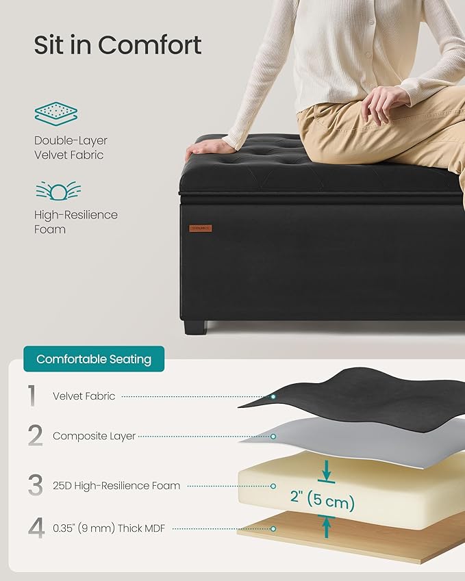 SONGMICS Velvet Storage Ottoman Bench, Foot Rest - Image 5
