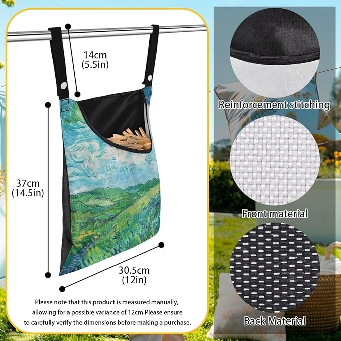 Van Gogh Wheatfield Laundry Clothespin Bags Hanging Storage Organizer 12 x 14.5 - Image 6