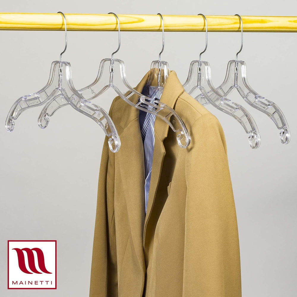 Mainetti 17in Clear Plastic Shirt Hangers with Swivel Hook (100 Pack)