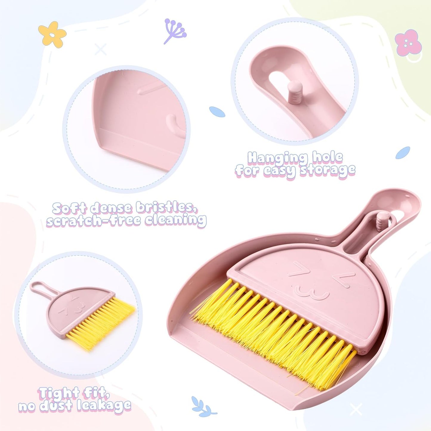 LemonRoad 30 Pcs Mini Broom and Dustpan Set with Handle Nesting Tiny Cleaning Broom Hangable Back to School Supplies for Classroom Office Desk Car Kitchen Camping Pet Area Pastel Colors