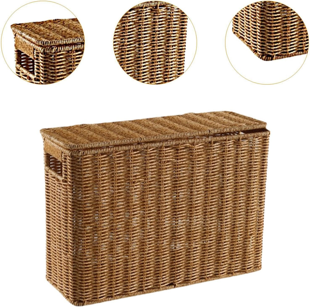 Generic Narrow and Tall Storage Box Woven Storage Basket with Lid Lightweight...