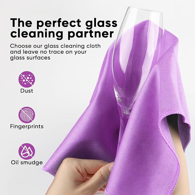 HOMEXCEL Microfiber Glass Cleaning Cloth 12 PK, Lint Free Streak Free, Reusable - Image 3