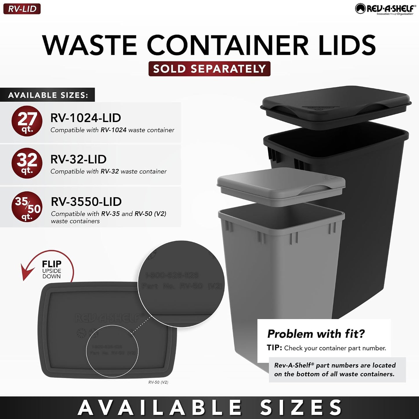 Rev-A-Shelf Aluminum Double Pullout Waste Container for Kitchen Base Cabinets, 50 Qt Trash Can with Soft-Close Slides, Black, 5349-2150DM-218