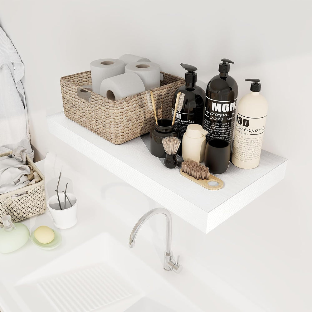 12 Inch Deep White Floating Shelves, 24 x 12 Floating Shelf for Books, Rustic...