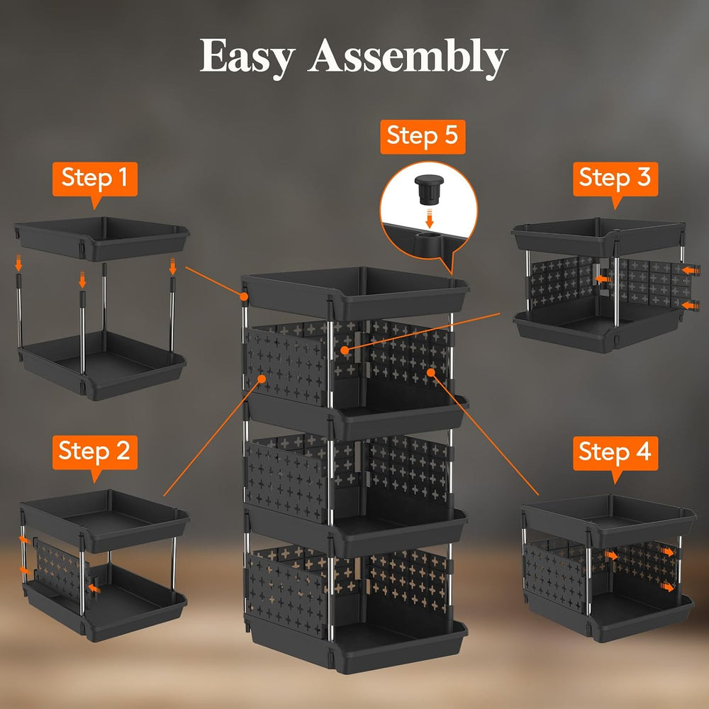 Lifewit 4 Tier Plastic Stackable Storage Baskets for Clothes 2 Pack, Black