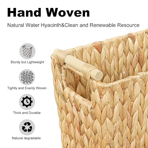 6 Gallon Wicker Trash Can with Wooden Handle, Wicker Waste Basket - Image 5