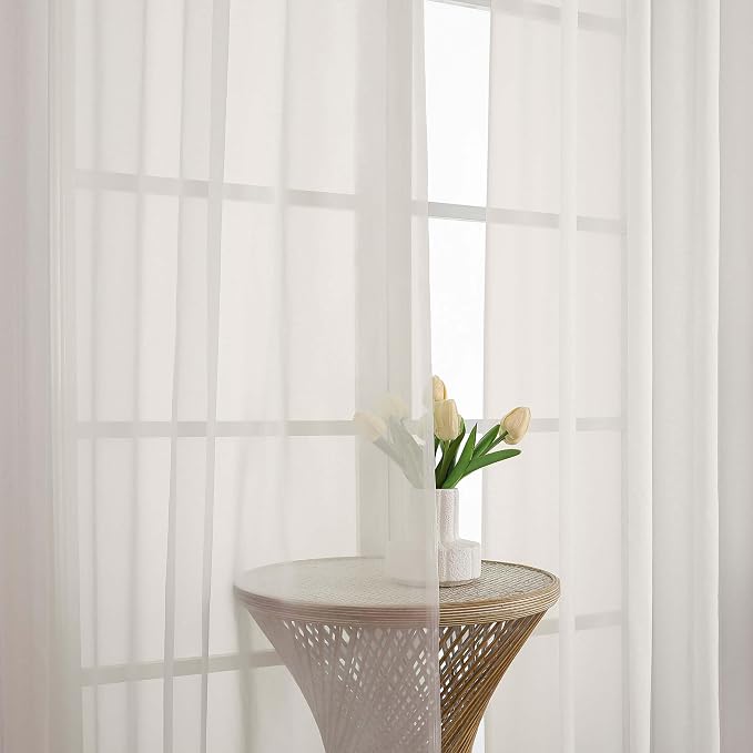Chyhomenyc Ivory Sheer Curtains 84 Inches Long 2 Panels, Light Filtering Ivory - Image 6