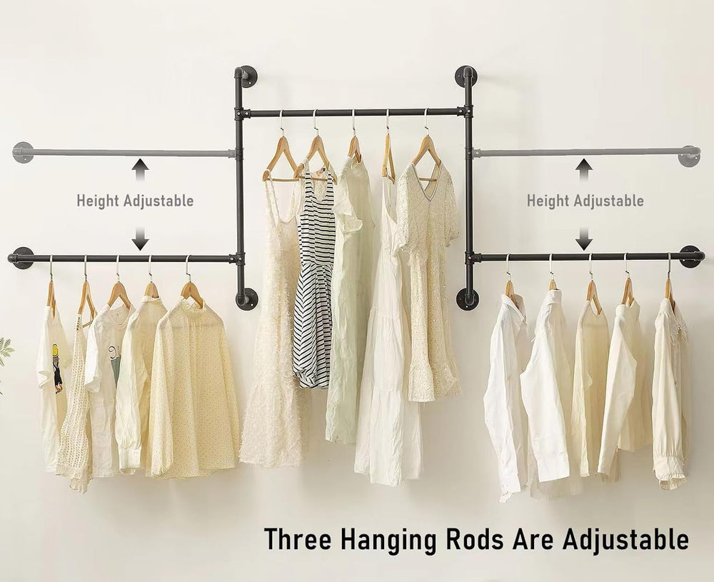Industrial Pipe Clothing Rack, Wall Garment Rack, Hanging Clothes Rod