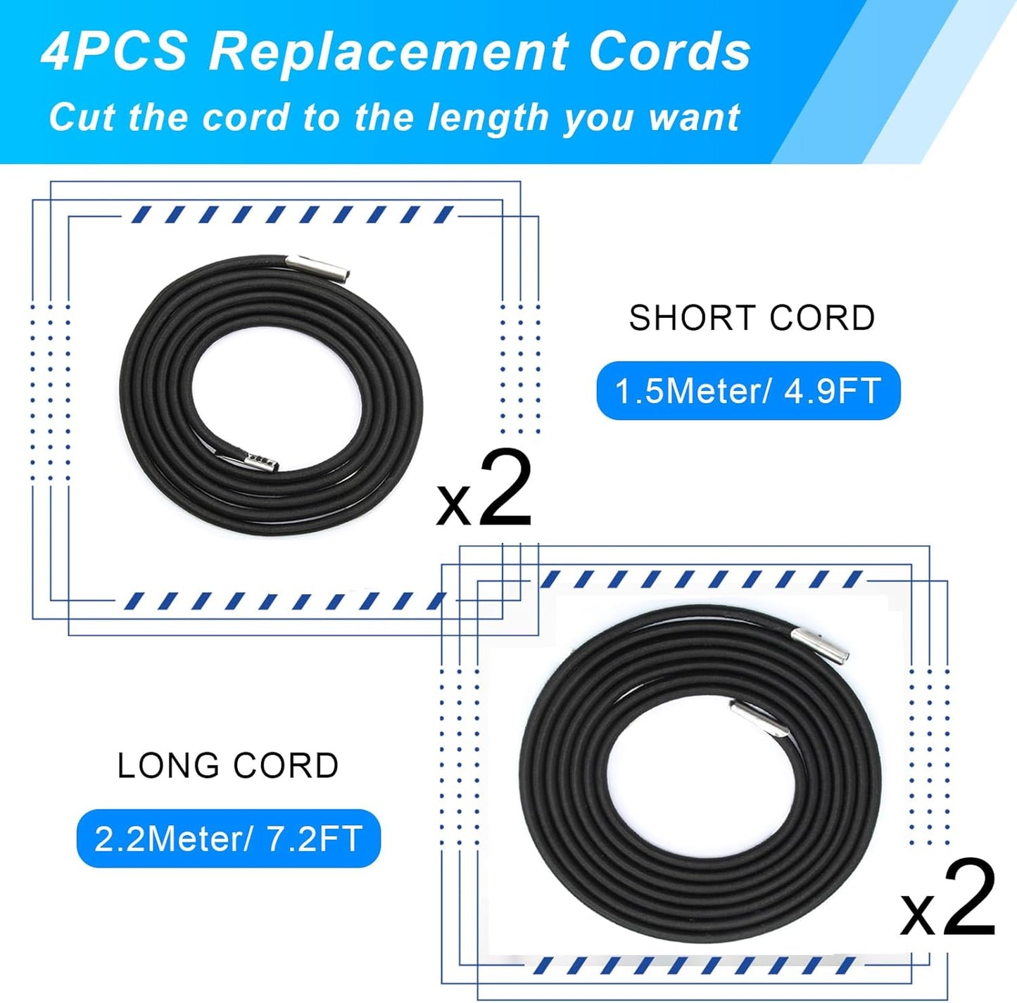 COITEK 4PCS Replacement Cord for Zero Gravity Chair, Universal Elastic Repair Cord for Recliners Replacement Laces Rope for Lounge, Bungee Beach Chair (Black)