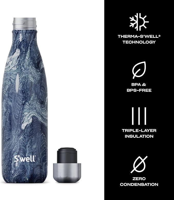 S'well Stainless Steel Water Bottle, Azurite Marble, Triple Layered Vacuum - Image 4