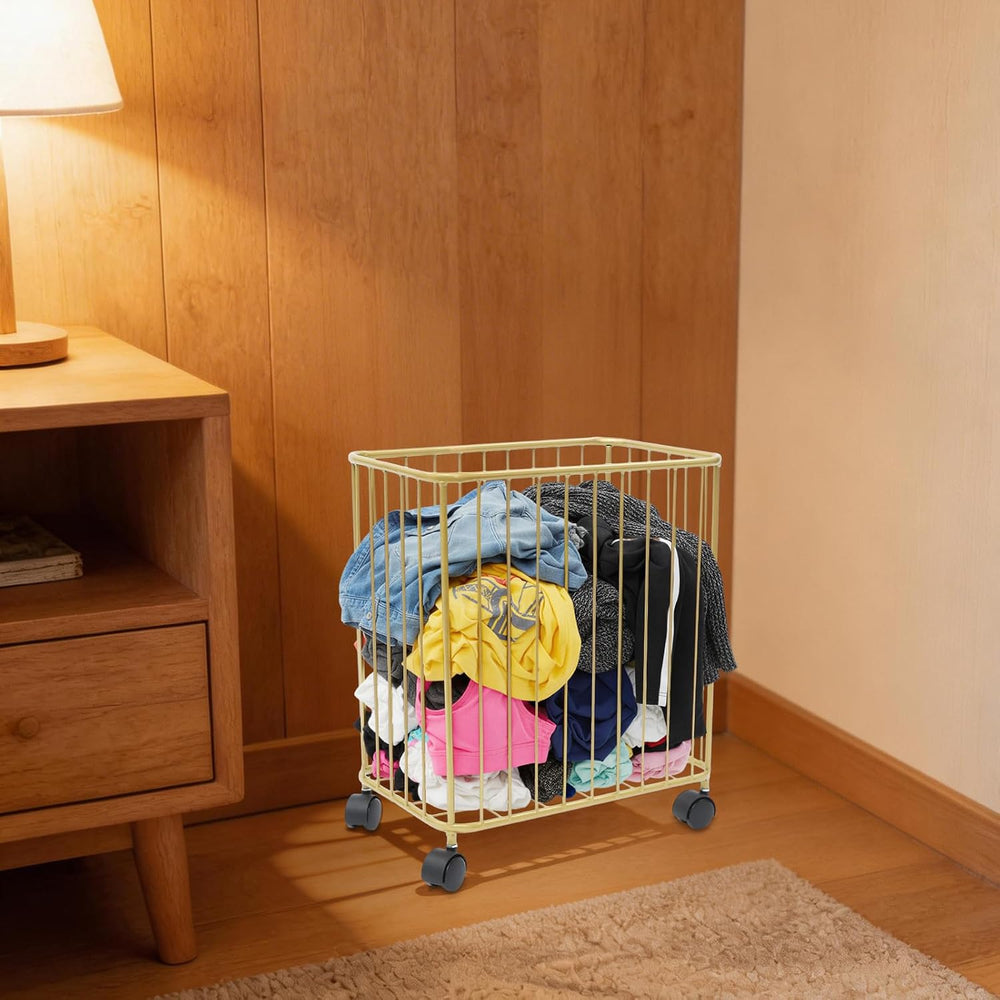 Rolling Laundry Hamper, Large-size Metal Laundry Basket Cart w/Wheels, Wheele...