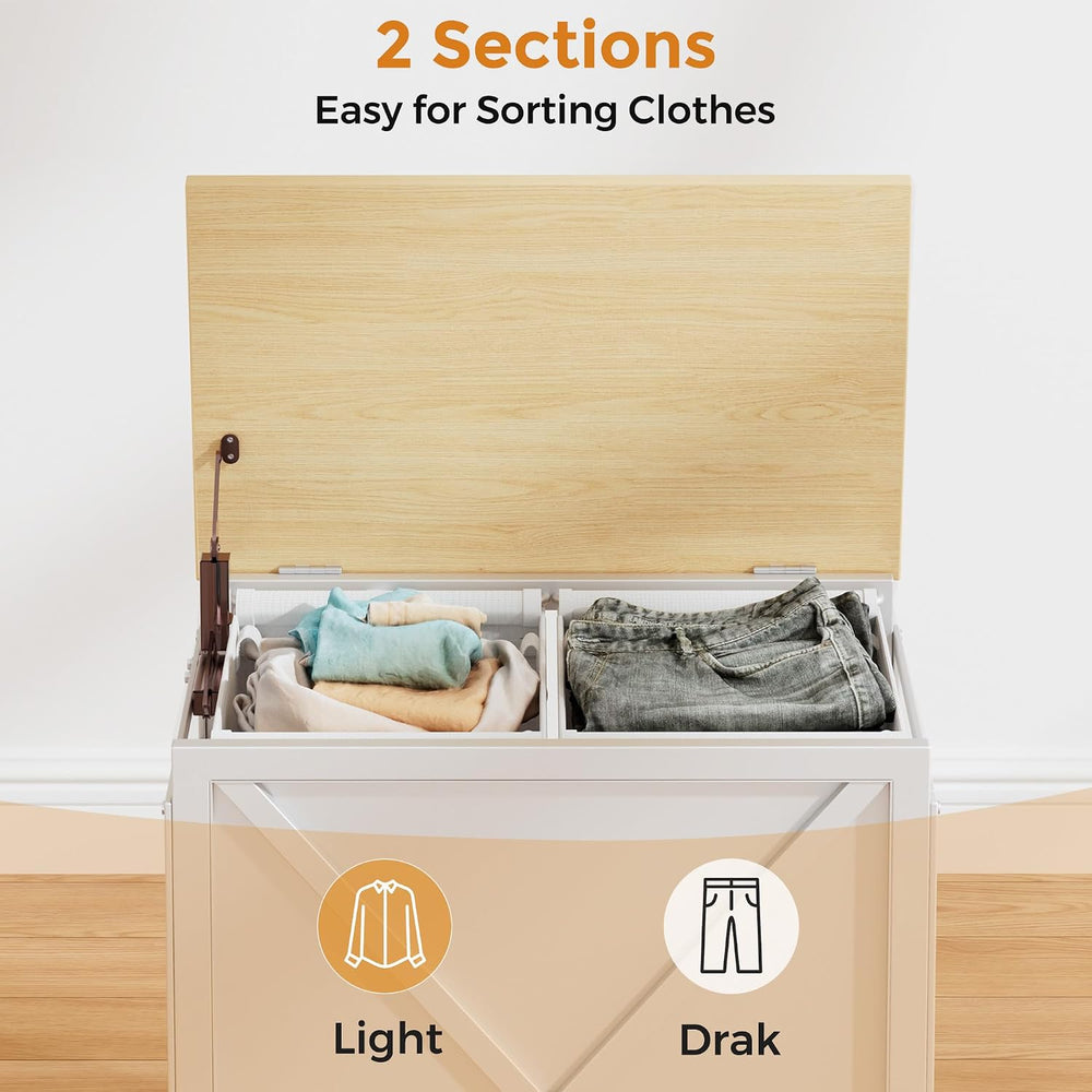 120L Laundry Hamper with Lid, 2-Section Laundry Basket