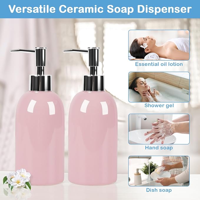 Natheeph 14OZ Ceramic Soap Dispenser Ceramic Soap Pump Dispenser Can Fill Liquid - Image 6