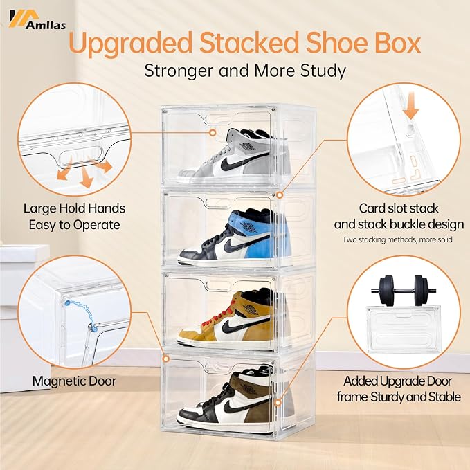 8 Pack Shoe Boxes Clear Plastic Stackable, Large Shoe Storage Organizer - Image 3