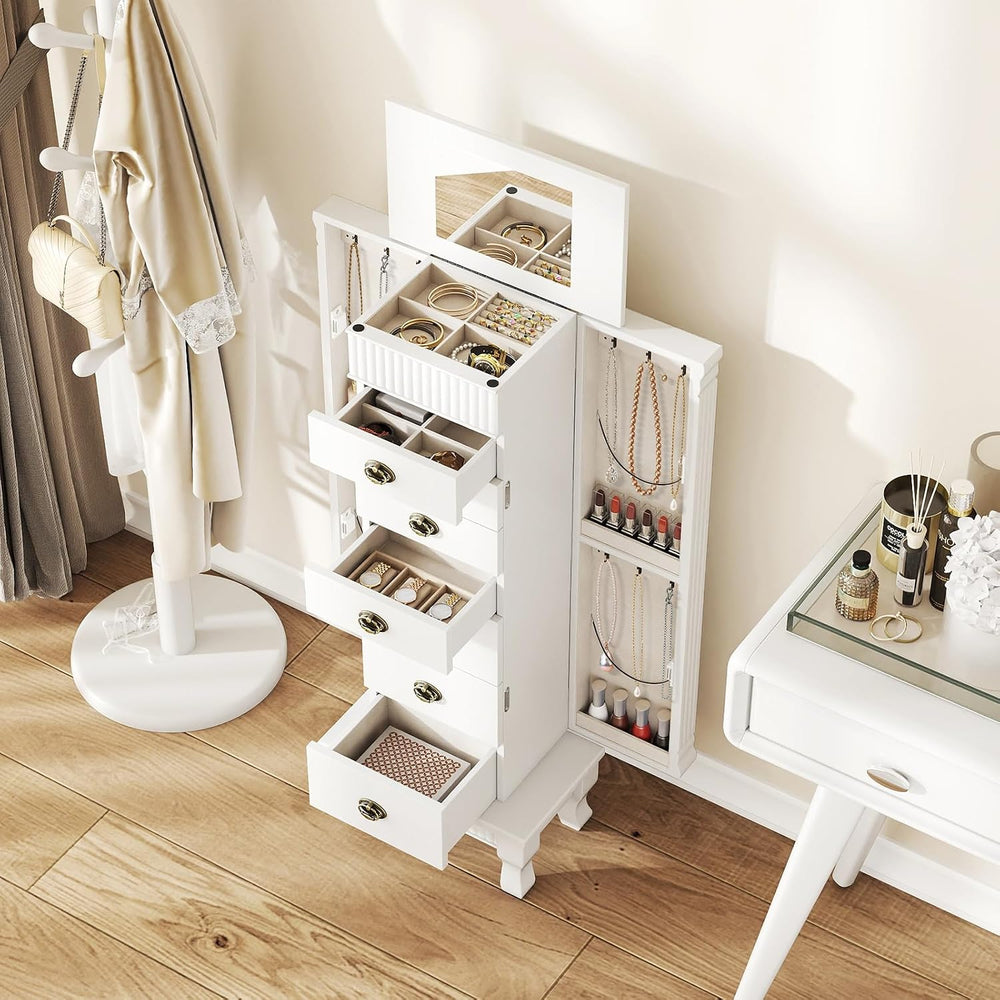 COSTWAY Standing Jewelry Armoire, Wooden Jewelry Storage Chest with 7 Drawers...