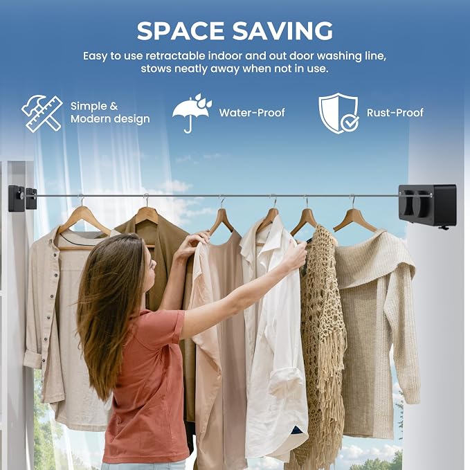 Retractable Clothesline Indoor Outside Heavy-Duty, Upgrade 304 Double Stainless - Image 6