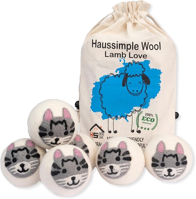 Wool Dryer Balls Organic Felt 6 Pack Laundry Fabric Softener, Extra Large by HAUSSIMPLE