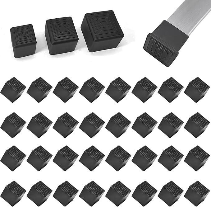32 Pcs 1" x 1" Square Rubber Chair Leg Caps, PVC Table Leg Covers, Flexible & by BOPOREAE