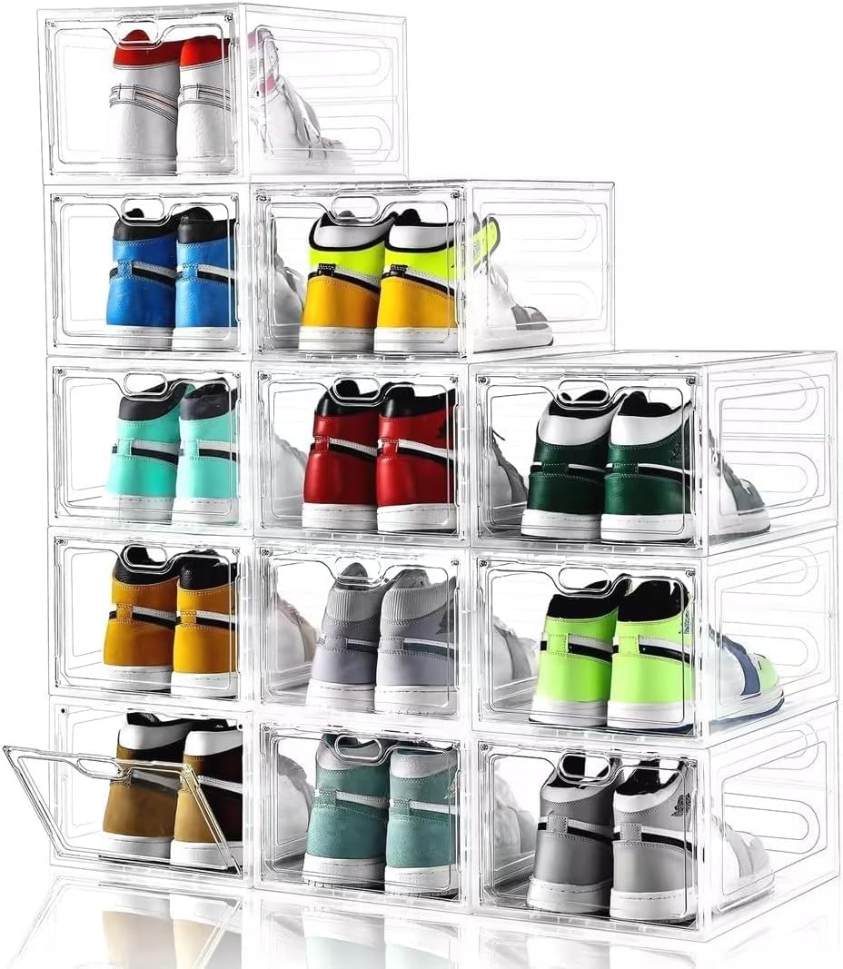 INSTY 12 Pack Large Shoe Storage Box, Clear Shoe Storage Organizer with Magne...