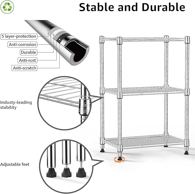 450 lbs Wire Storage Shelving 3-Tier Utility Shelving Unit Steel Organizer Wire - Image 4