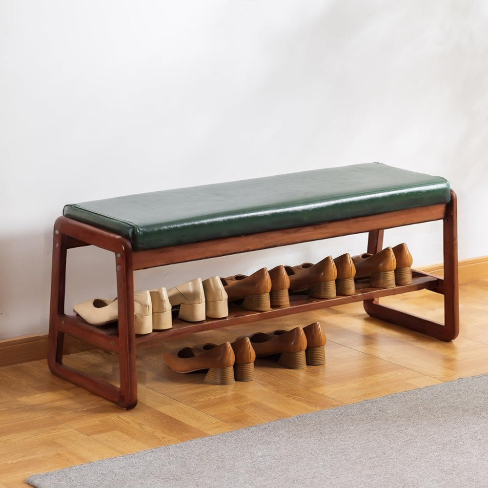 latifolia Shoe Rack Bench, Entryway Bench with Cushion(Green,39.70''L)