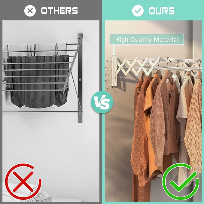X-cosrack Wall Mounted Clothes Drying Rack, 31.9" Wide Large Rustproof - Image 8