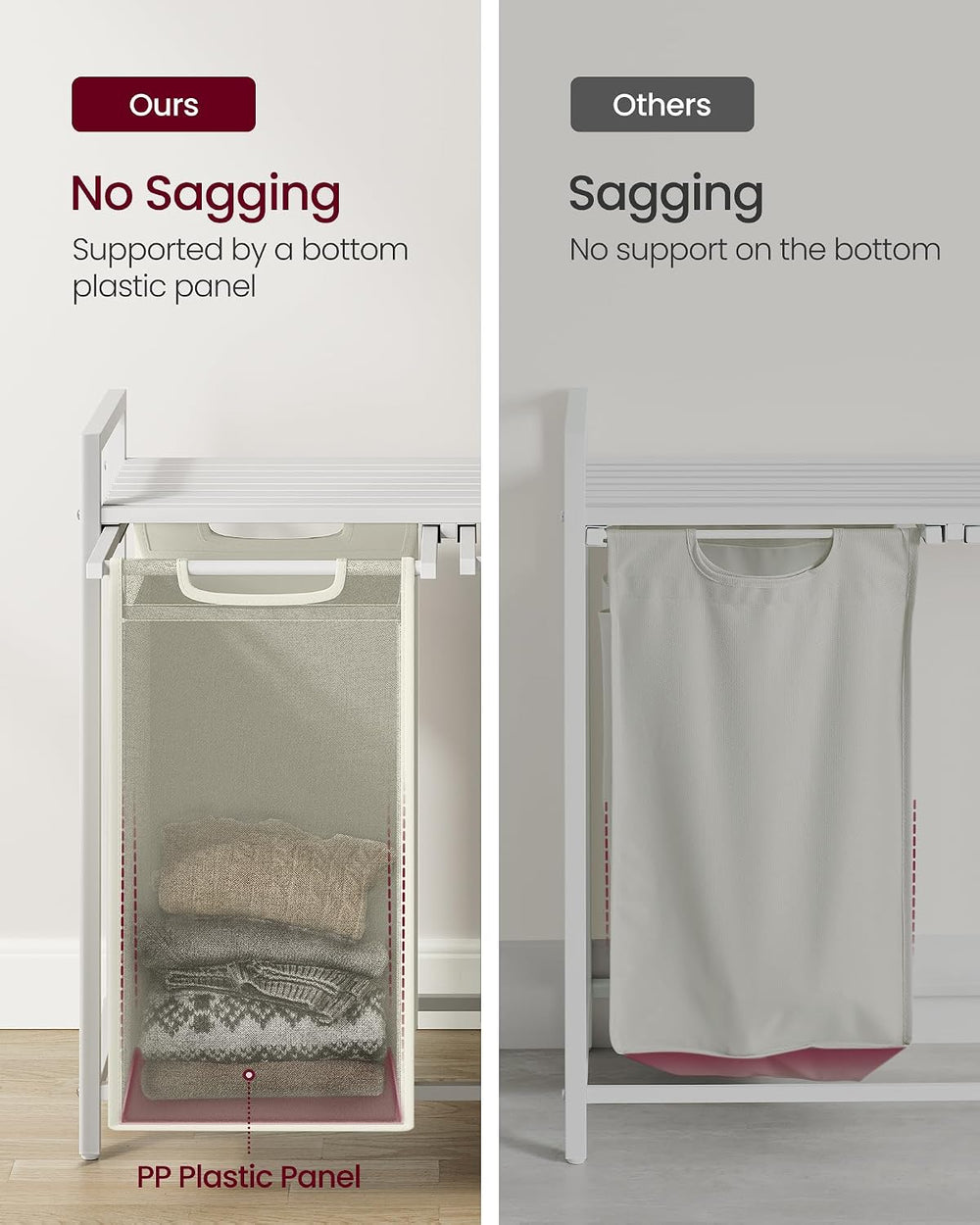VASAGLE Laundry Hamper with Shelf, 2 Pull-Out Bags, 2 x 12.1 Gallons (46 L)
