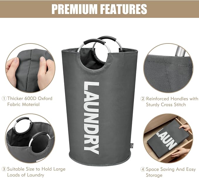 DOKEHOM 90L Large Laundry Basket, Collapsible Laundry Bag, Freestanding Tall - Image 7